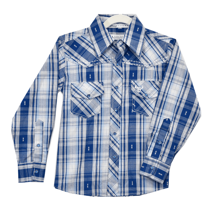 Boy's Blue and White Jacquard Long Sleeve Western Shirt from Cowboy Hardware