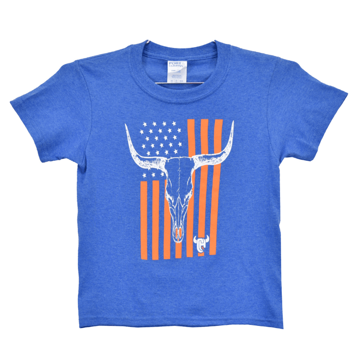 Boy's Heather Blue with Red Skull Flag Short Sleeve Tee from Cowboy Hardware