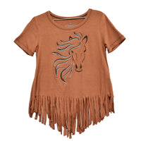 Girl's Cowgirl Hardware Rich Brown Blaze Horse Fringe Short Sleeve Top from Cowboy Hardware