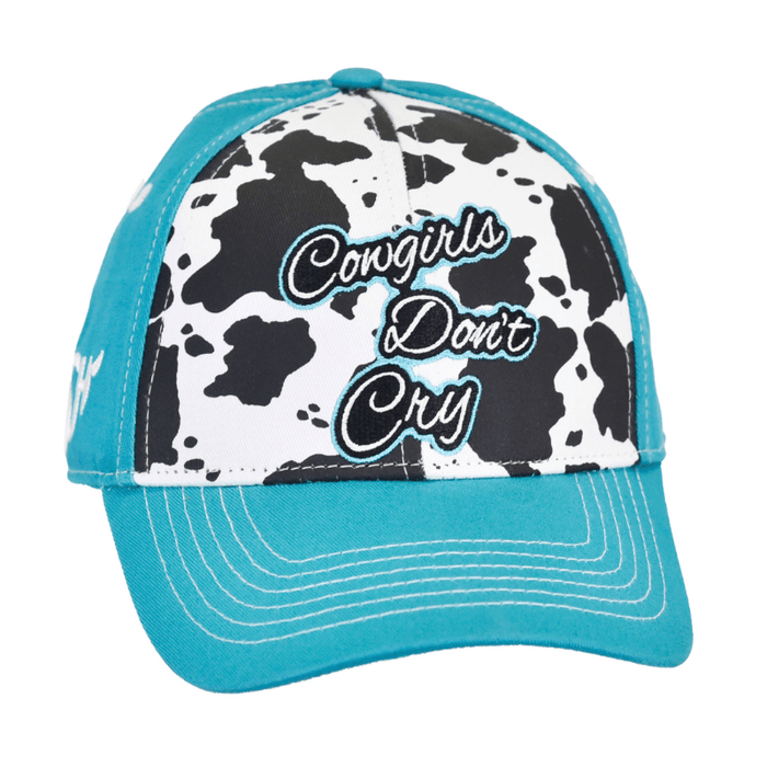 Girl's Cowgirl Hardware Turquoise Cowgirls Don't Cry Cowprint Velcro Cap from Cowboy Hardware