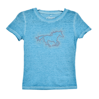 Girl's Cowgirl Hardware Turquoise Crystal Horse Acid Wash Crew Neck Short Sleeve Tee from Cowboy Hardware