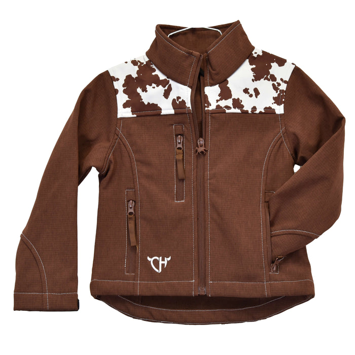 Infant/Toddler Girl's Cowgirl Hardware Brown Cowprint Yoke Poly Shell Jacket from Cowboy Hardware