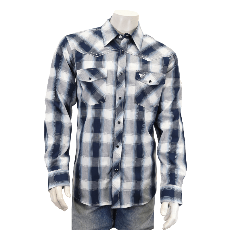 Men's Navy and White Hombre Long Sleeve Western Shirt from Cowboy Hardware