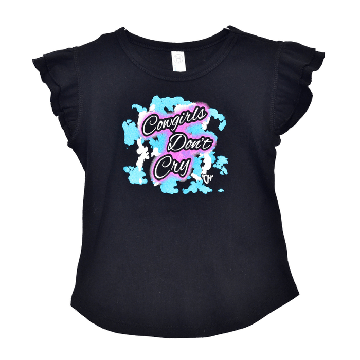 Toddler Girl's Cowgirl Hardware Black with Turquoise & Pink  Cowgirls Don't Cry Short Sleeve Fluttersleeve Top from Cowboy Hardware