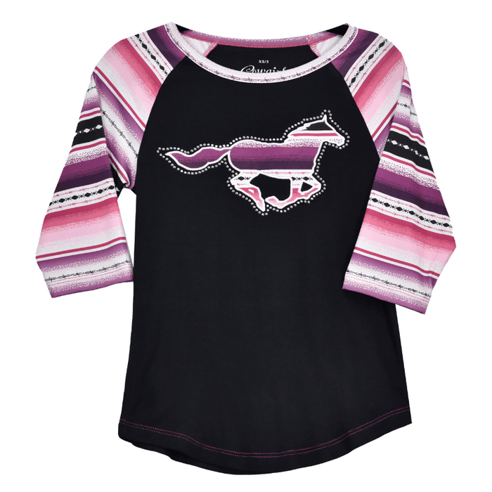 Toddler Girl's Cowgirl Hardware Black, Pink & Purple Chevron Running Horse Raglan Shirt from Cowboy Hardware
