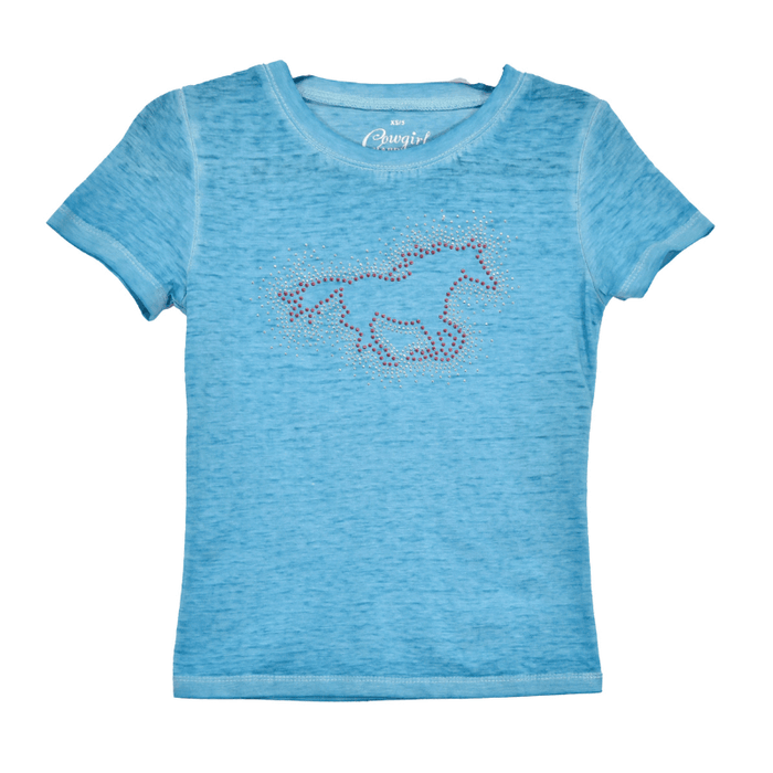 Toddler Girl's Cowgirl Hardware Turquoise Acid Wash Crew Neck Short Sleeve Tee from Cowboy Hardware
