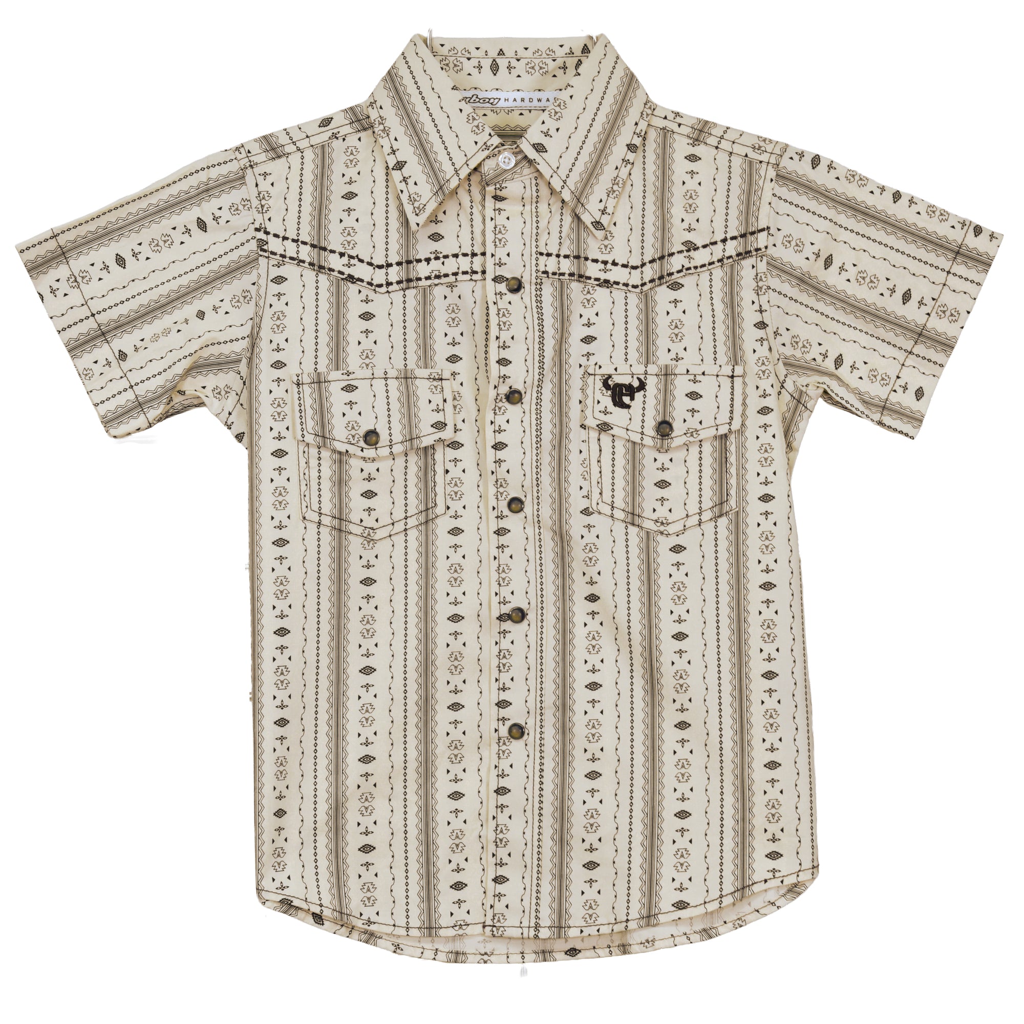 Toddler Boy's CH Tan/Brown "Striped Aztec" Short Sleeve Western Shirt