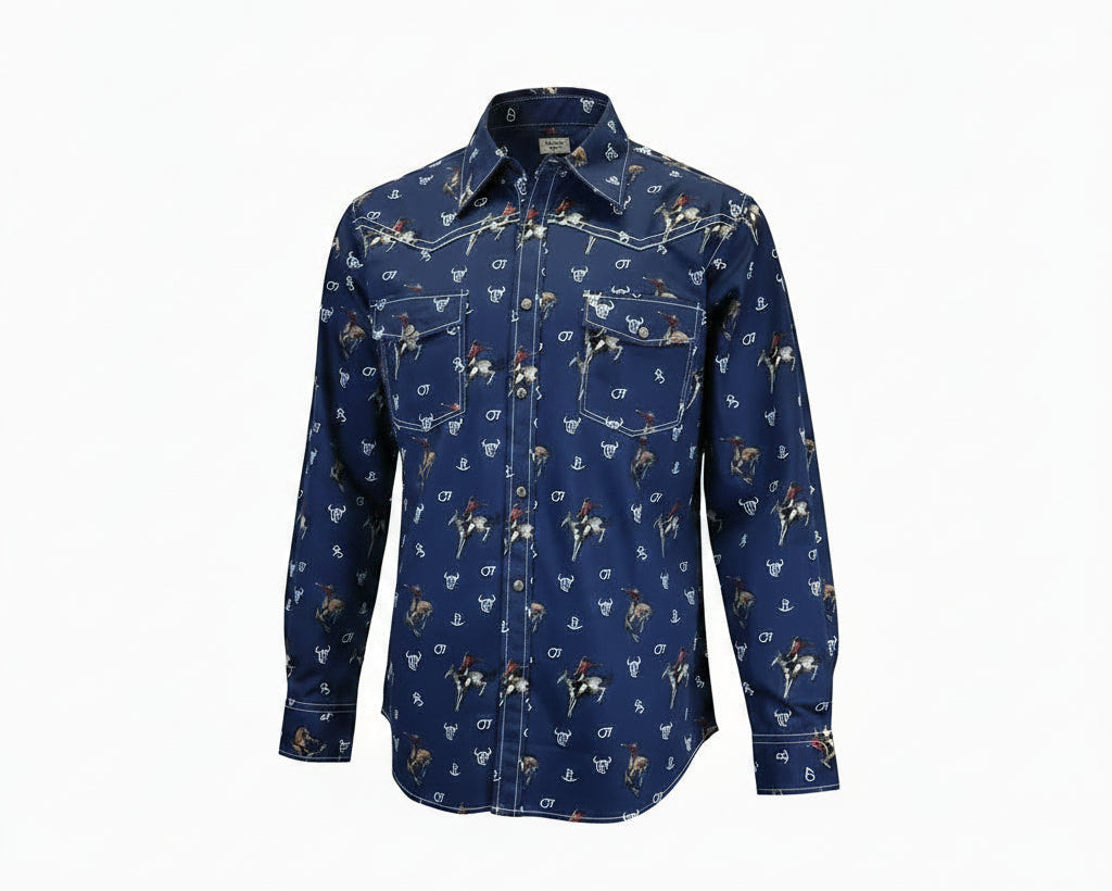 Men's Cowboy Hardware Navy "Vintage Bronc" Long Sleeve Western Shirt