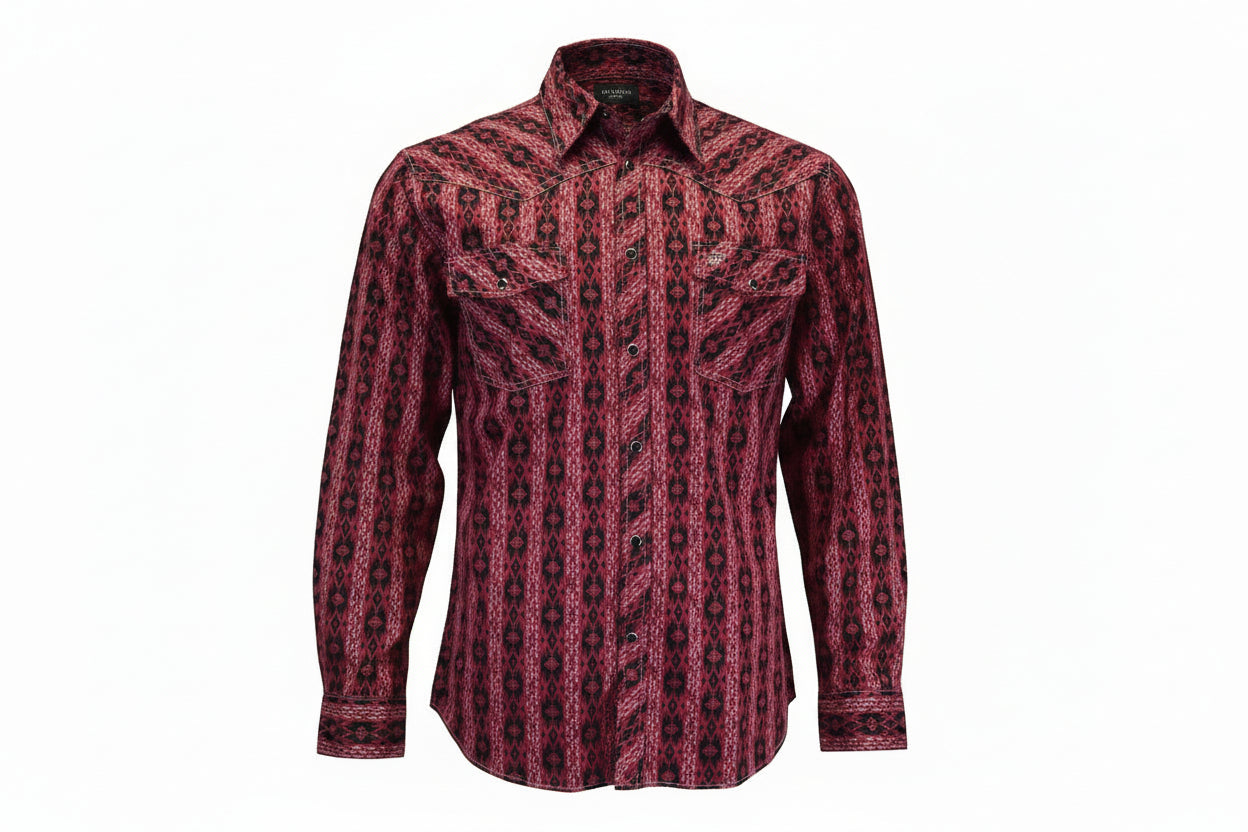 Men's Cowboy Hardware Maroon "Tonal Aztec" Long Sleeve Western Shirt
