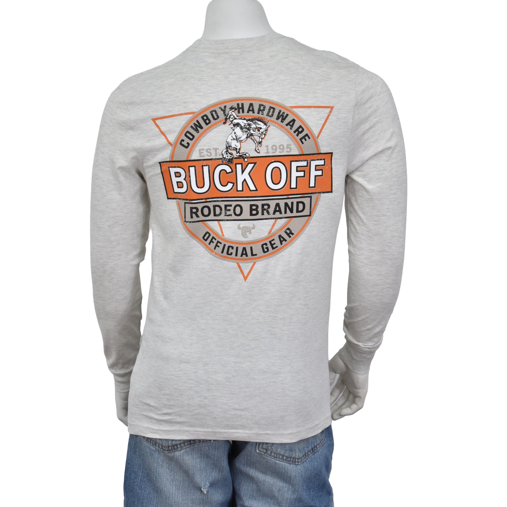 Men's Cowboy Hardware Heather Oatmeal "Buck Off" Long Sleeve T-Shirt