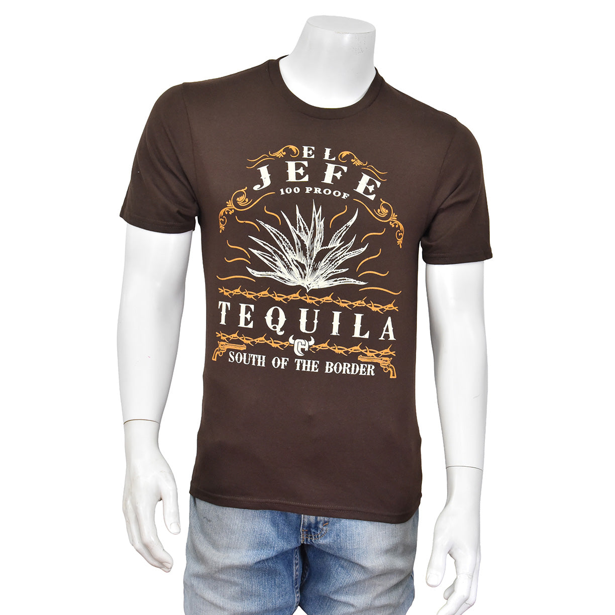 Men's Cowboy Hardware Dark Chocolate "El Jefe Tequila" Short Sleeve T-Shirt