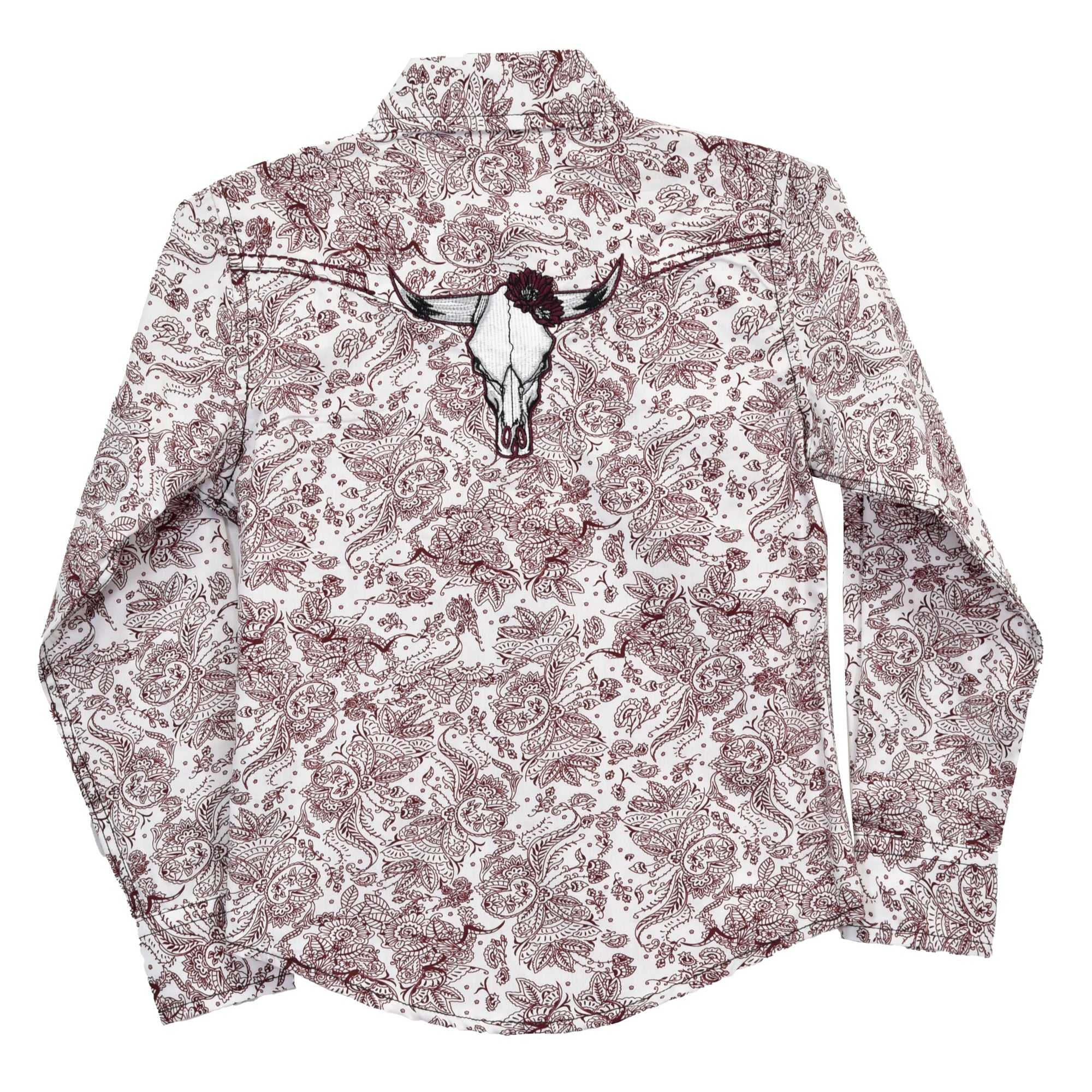 Youth Girl's CH Burgundy "Floral Paisley" Long Sleeve Western Shirt