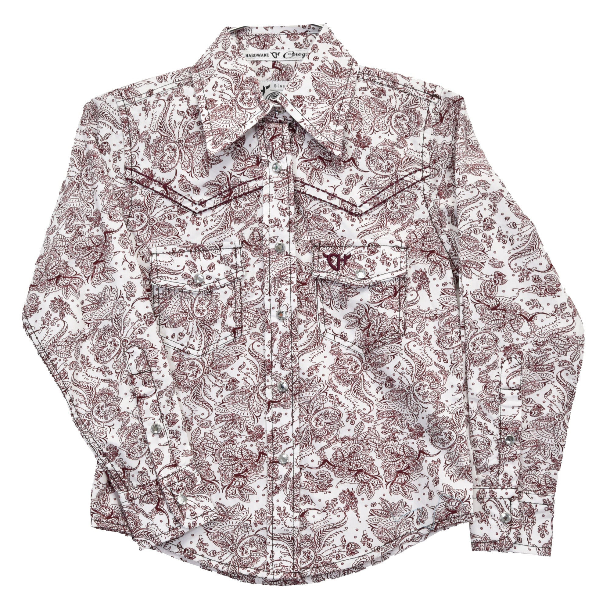Youth Girl's CH Burgundy "Floral Paisley" Long Sleeve Western Shirt