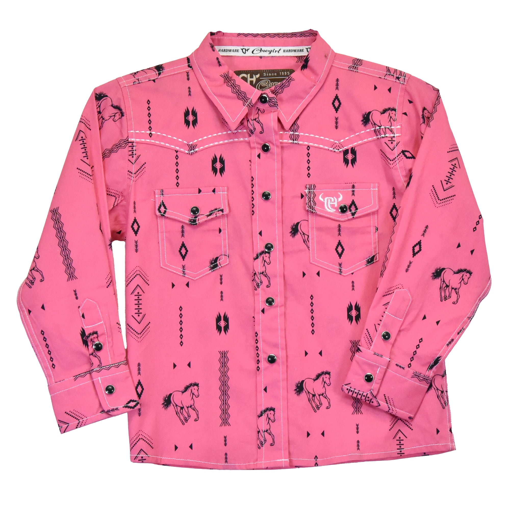 Youth Girl's CH Pink "Horse Aztec" Long Sleeve Western Shirt