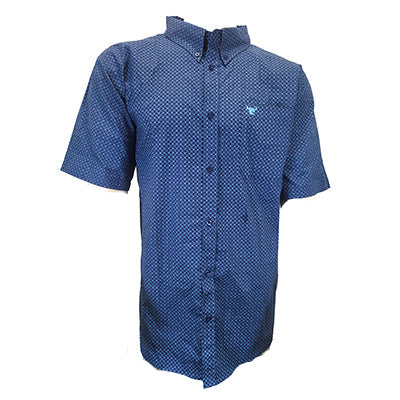 Men's Cowboy Hardware "Diamond Quilt" Navy Short Sleeve Western Shirt