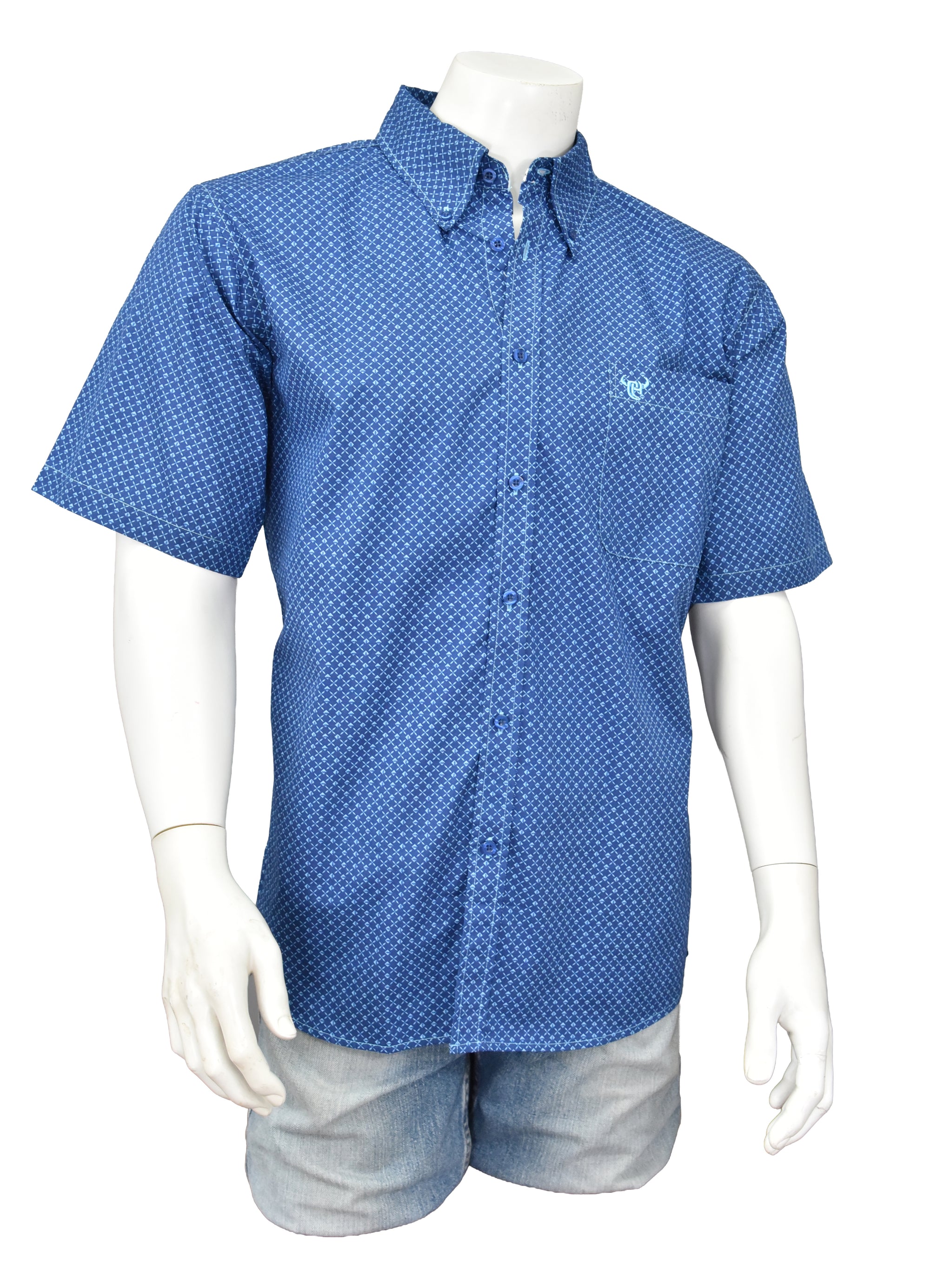 Men's Cowboy Hardware Navy Blue "Diamond Quilt" Short Sleeve Western Shirt
