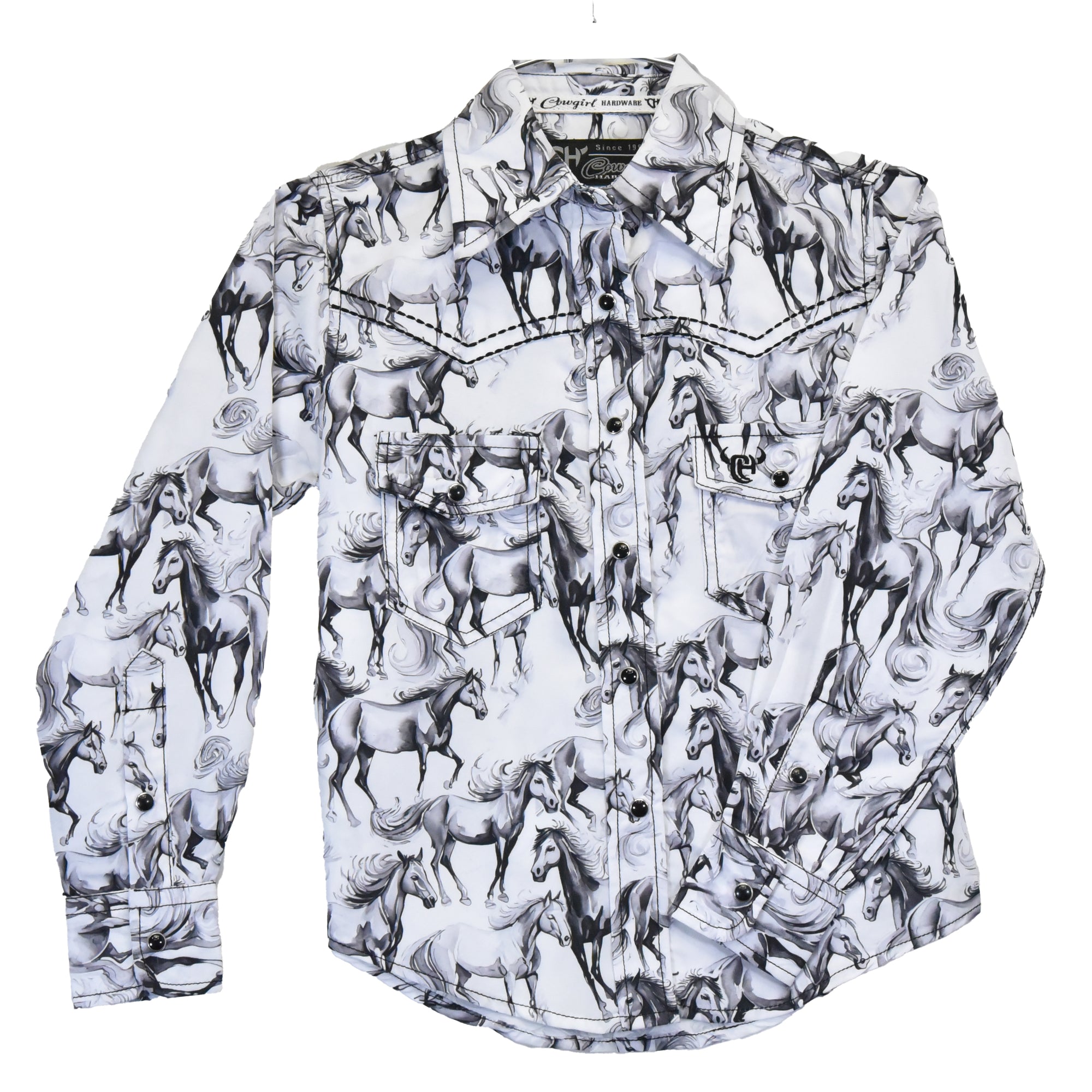 Youth Girl's CH Black "Running Horse" Long Sleeve Western Shirt