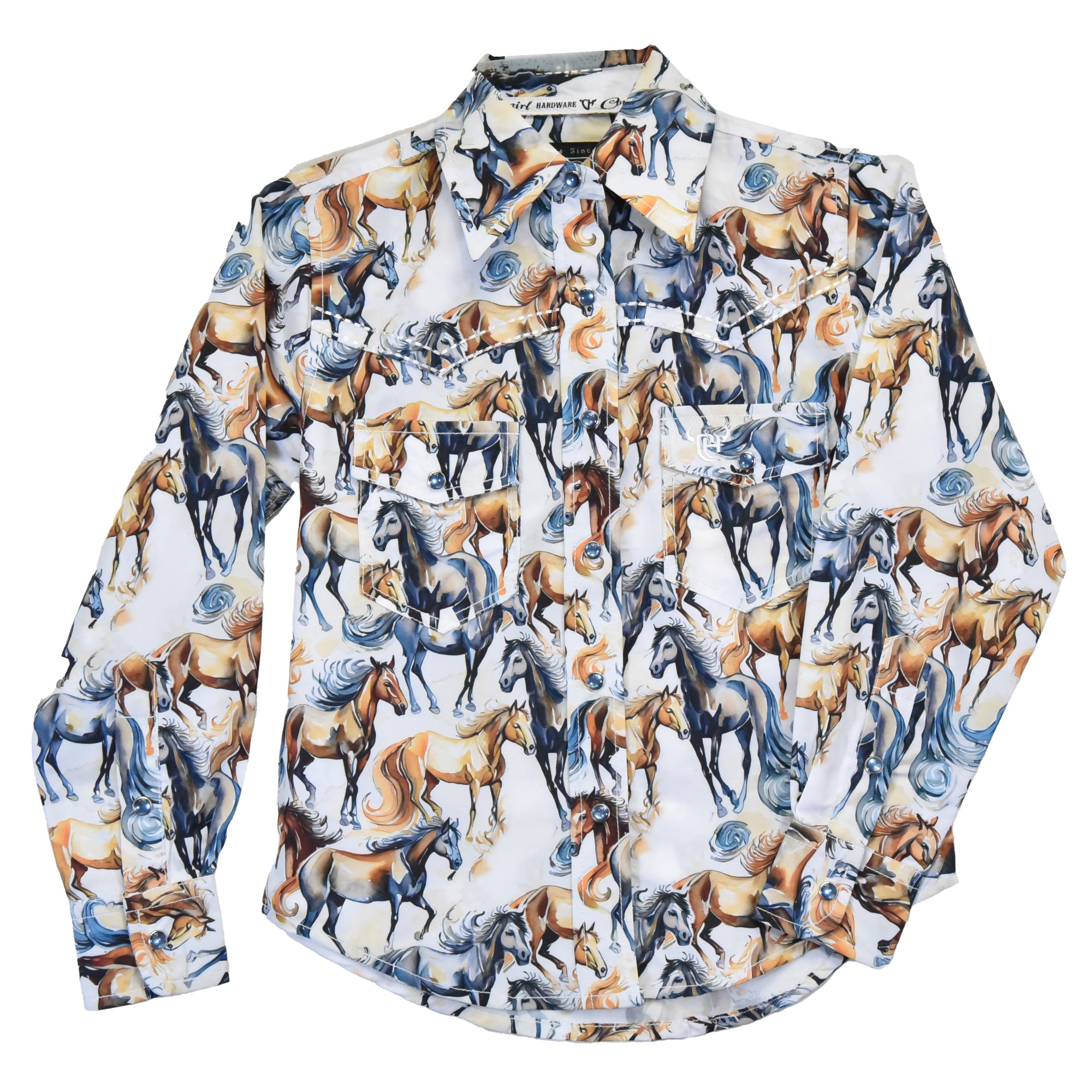 Youth Girl's CH Natural "Running Horse" Long Sleeve Western Shirt