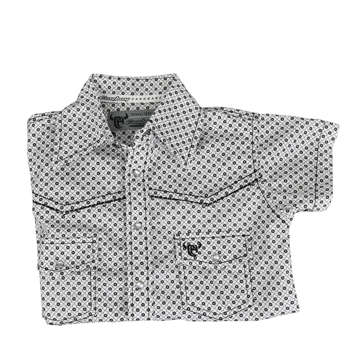 Youth Boy's CH White "Squiggly Star" Short Sleeve Western Shirt