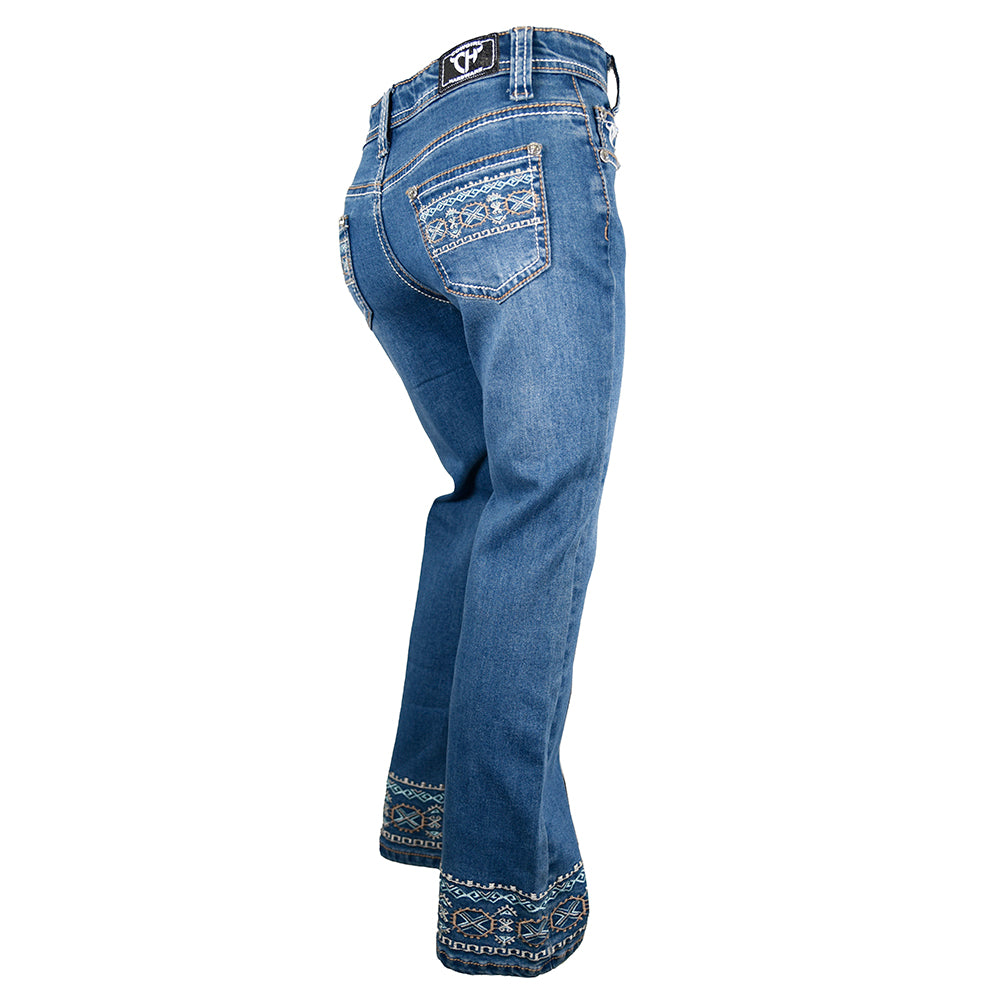 Youth Girl's Cowboy Hardware Medium Wash "Western Aztec Wrap" Jeans