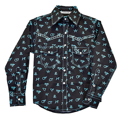 Youth Girl's Cowgirl Hardware Black "Branding Irons" Long Sleeve Western Shirt