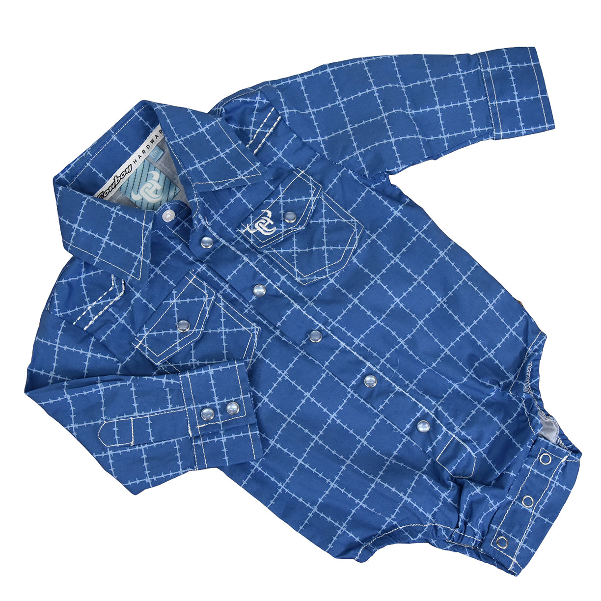 Toddler Boys CH Blue "Barbed" Long Sleeve Romper Western Shirt