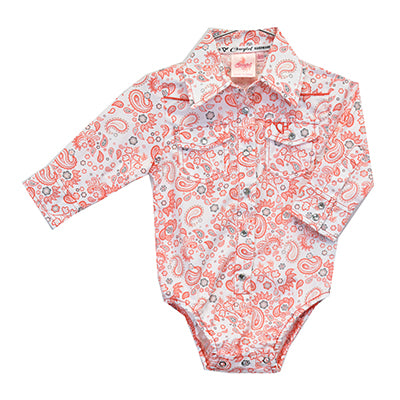 Infant Girl's CH Coral "Fun Paisley" Long Sleeve Romper/Western Shirt