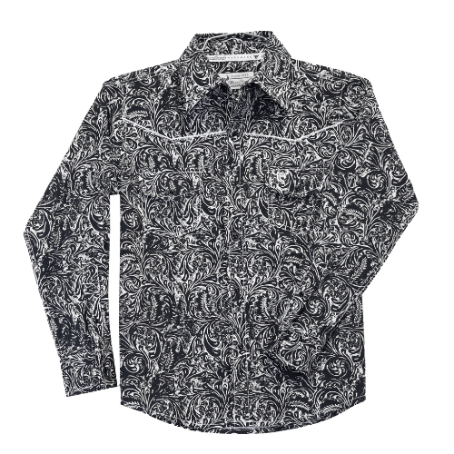 Boy's Black Tooled Leather Long Sleeve Print from Cowboy Hardware