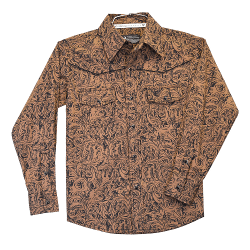 Boy's Brown Tooled Leather Long Sleeve Print from Cowboy Hardware