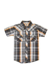 Boy's Hermosillio Jacquard Chocolate and Orange Short Sleeve Print from Cowboy Hardware