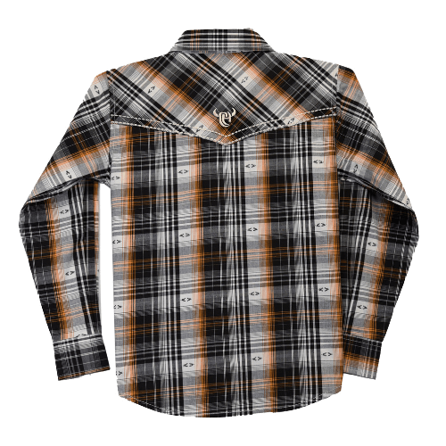 Boy's Hermosillio Jacquard Chocolate and Orange Short Sleeve Print from Cowboy Hardware