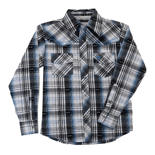 Boy's Hermosillio Jaquard White and Slate Short Sleeve Print from Cowboy Hardware