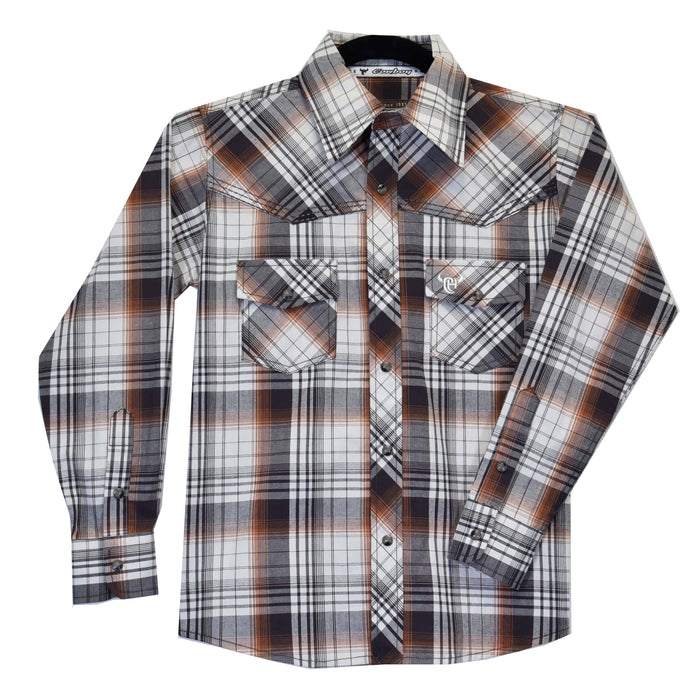 Boy's Hermosillo Brown Long Sleeve Plaid Long Sleeve from Cowboy Hardware