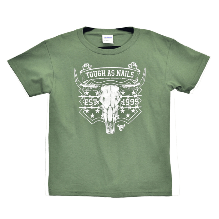 Boy's Military Green Tough as Nails Short Sleeve Tee from Cowboy Hardware