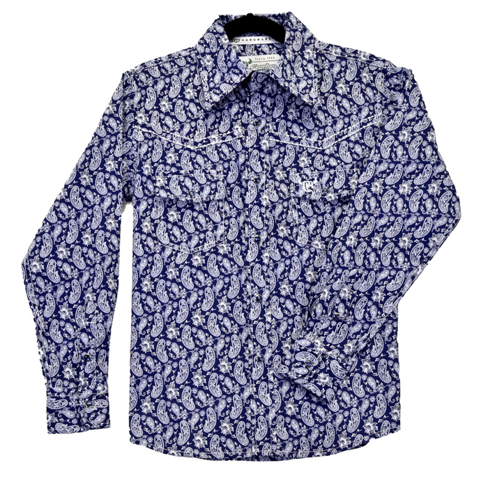 Boy's-Navy-Tonal-Paisley-Long-Sleeve-Print-Cowboy-Hardware