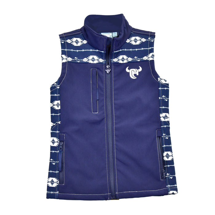 Boy's Tonal Aztec Accent Navy Poly Shell Vest from Cowboy Hardware