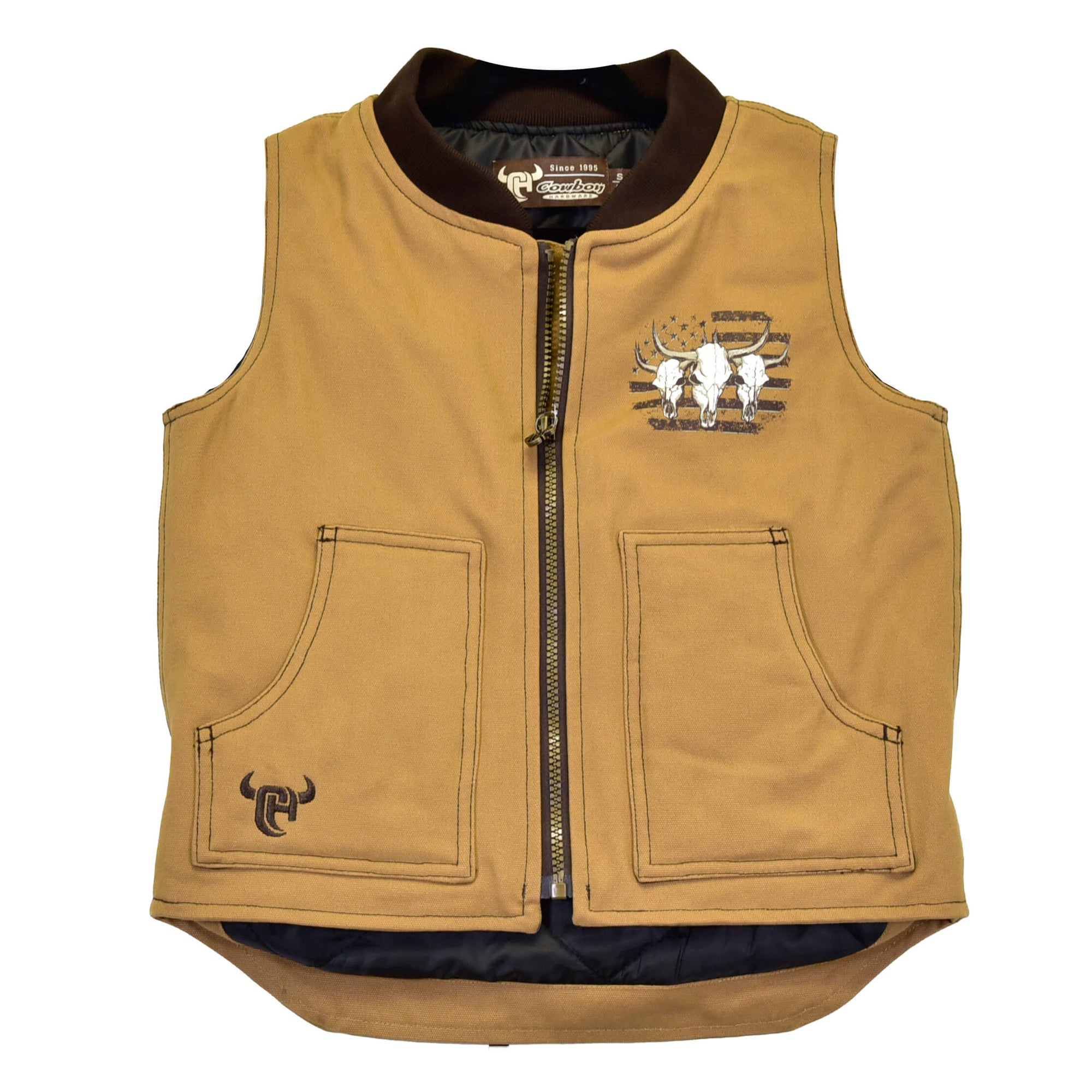 Boy's Triple Skull Camel Canvas Vest from Cowboy Hardware