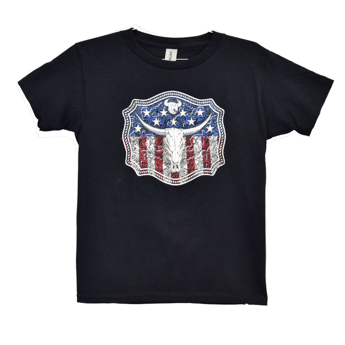 Boys Black American Buckle Flag Short Sleeve T-Shirt from Cowboy Hardware