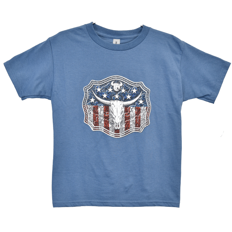 Boys Blue American Buckle Flag Short Sleeve T-Shirt from Cowboy Hardware