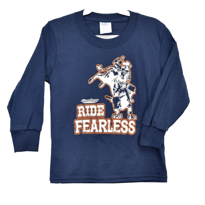 Boys Navy Ride Fearless Long Sleeve T-Shirt from Cowboy Hardware