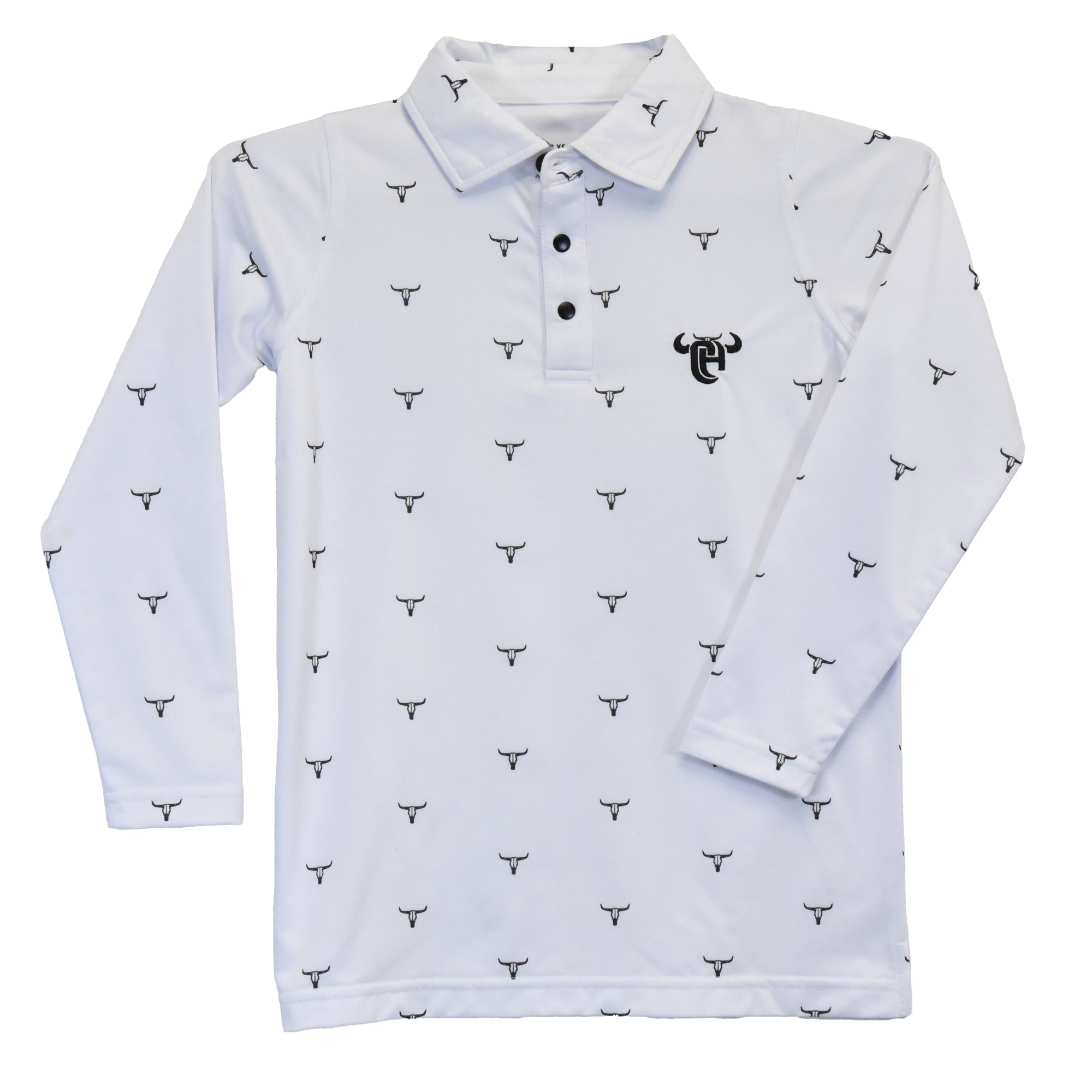 Youth Boy's White "Scatter Skull" Long Sleeve CH Polo