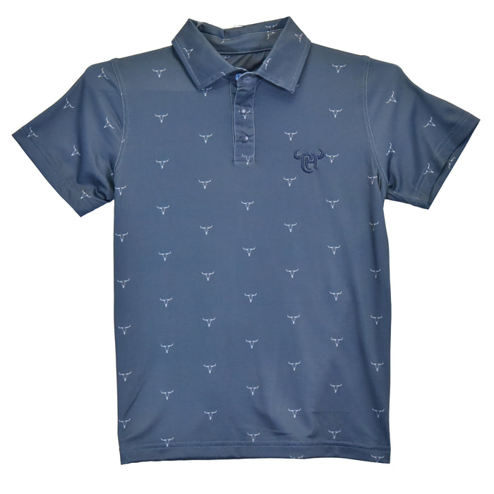 Boys Short Sleeve Scatter Skull Blue CH Polo from Cowboy Hardware