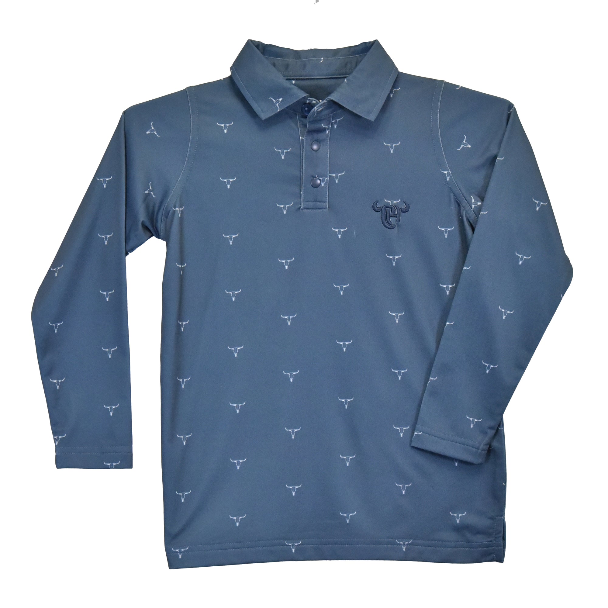 Boys Short Sleeve Scatter Skull Blue Long Sleeve CH Polo from Cowboy Hardware