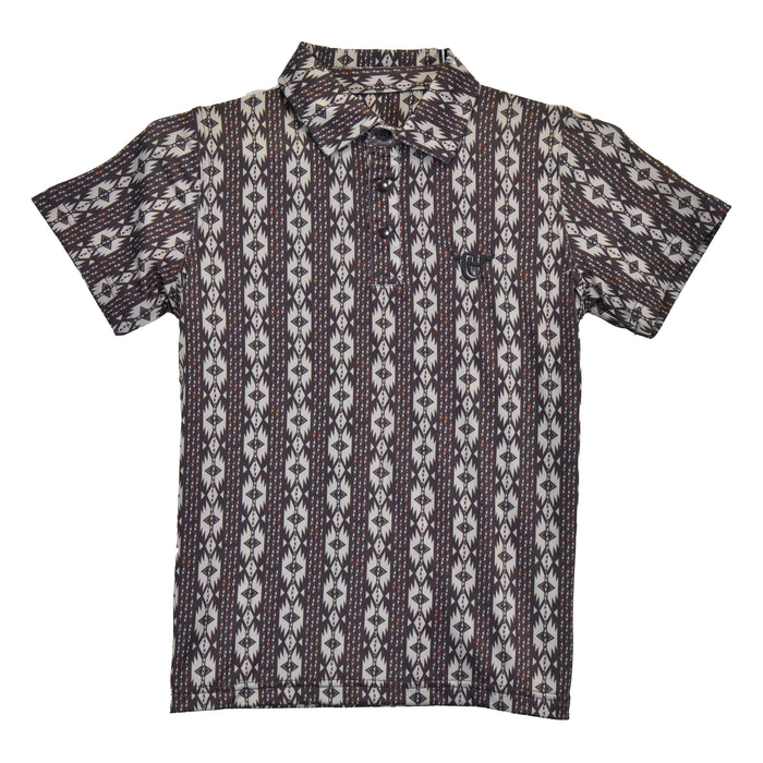 Boys Short Sleeve Tonal Aztec Brown CH Polo from Cowboy Hardware