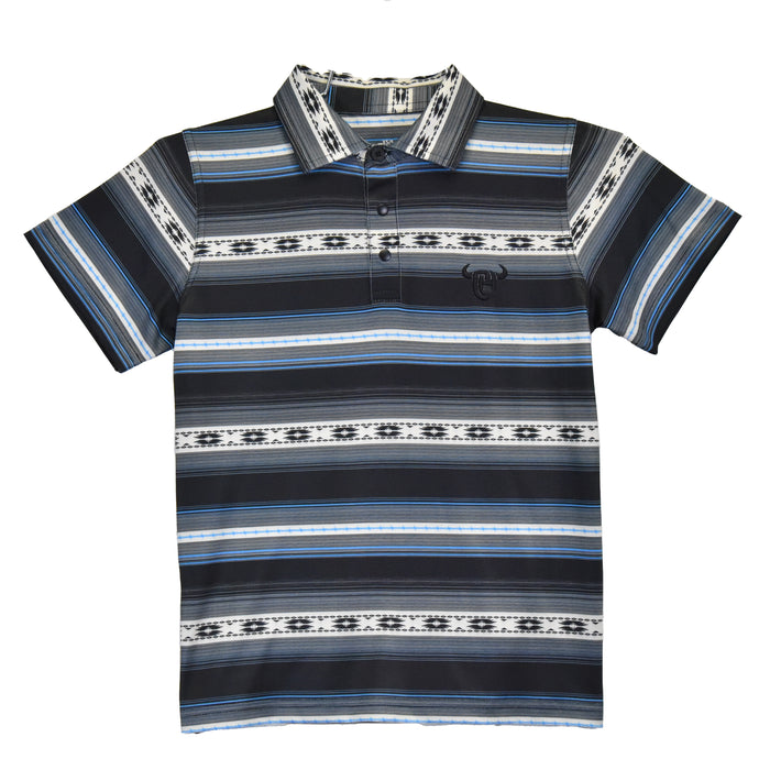 Boys Short Sleeve Striped Serape Black/Blue CH Polo from Cowboy Hardware