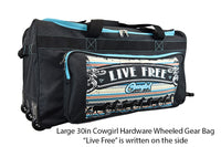 Large Cowgirl Hardware Live Free Serape Wheeled Gear Bag in Grey and Turquoise