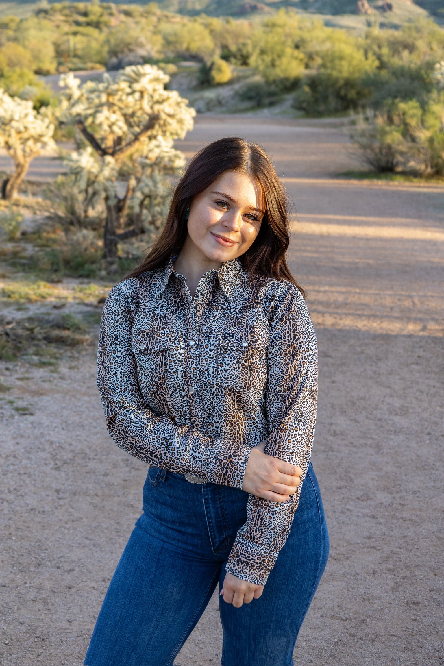 Women's Cowgirl Hardware Natural "Leopard" Long Sleeve Western Shirt