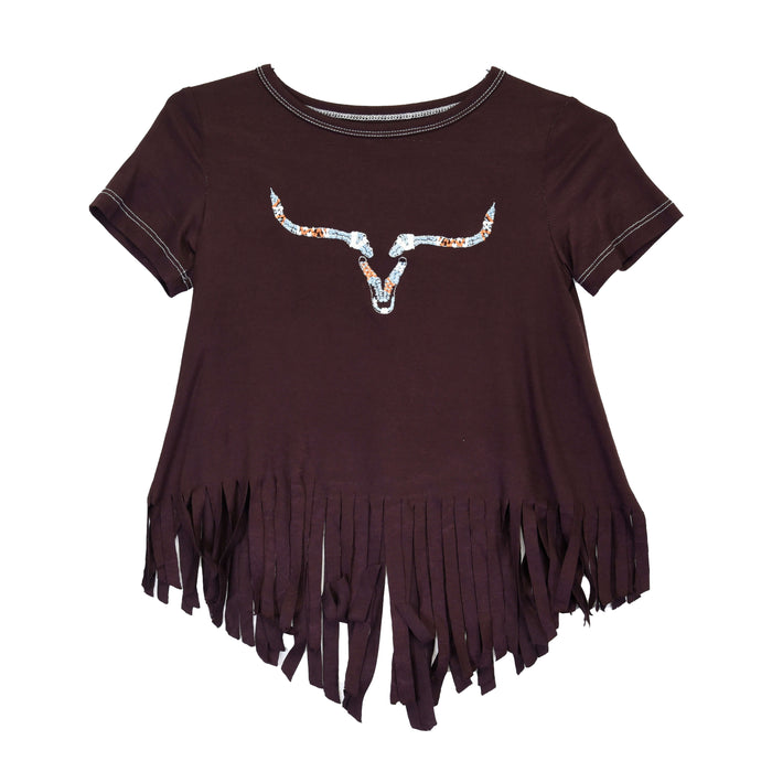 Girl's Cowgirl Hardware Aztec Stitch Ghost Steer Dark Chocolate Crew Tee from Cowboy Hardware