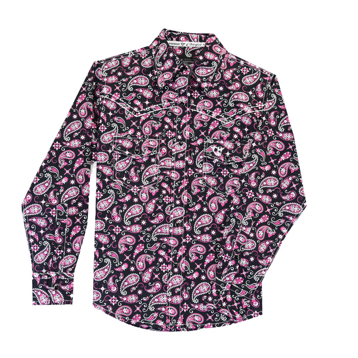 Girl's Cowgirl Hardware Bandana Paisley Black and Pink Long Sleeve Print from Cowboy Hardware