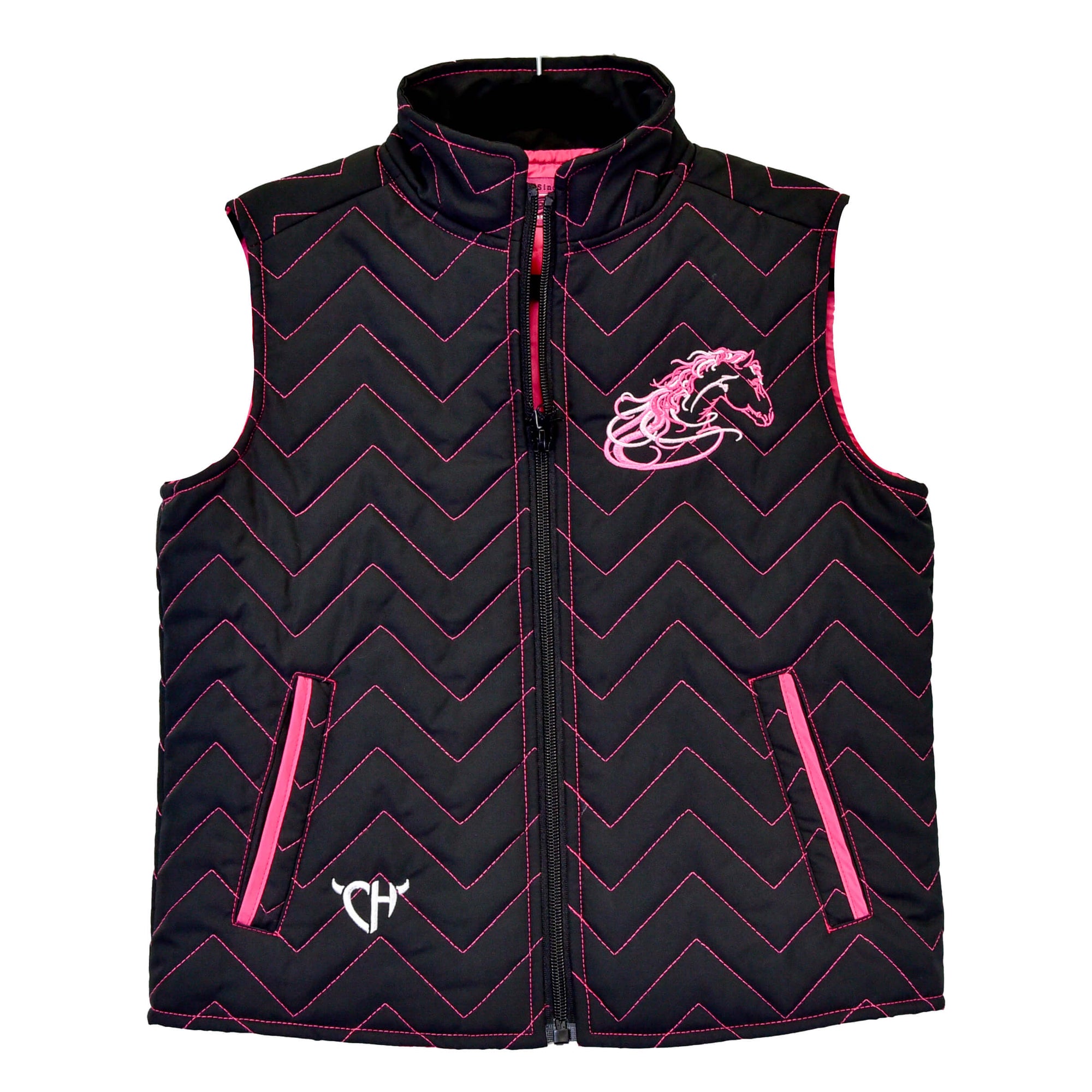 Girl's Cowgirl Hardware Beautiful Horse Black Quilted Vest from Cowboy Hardware